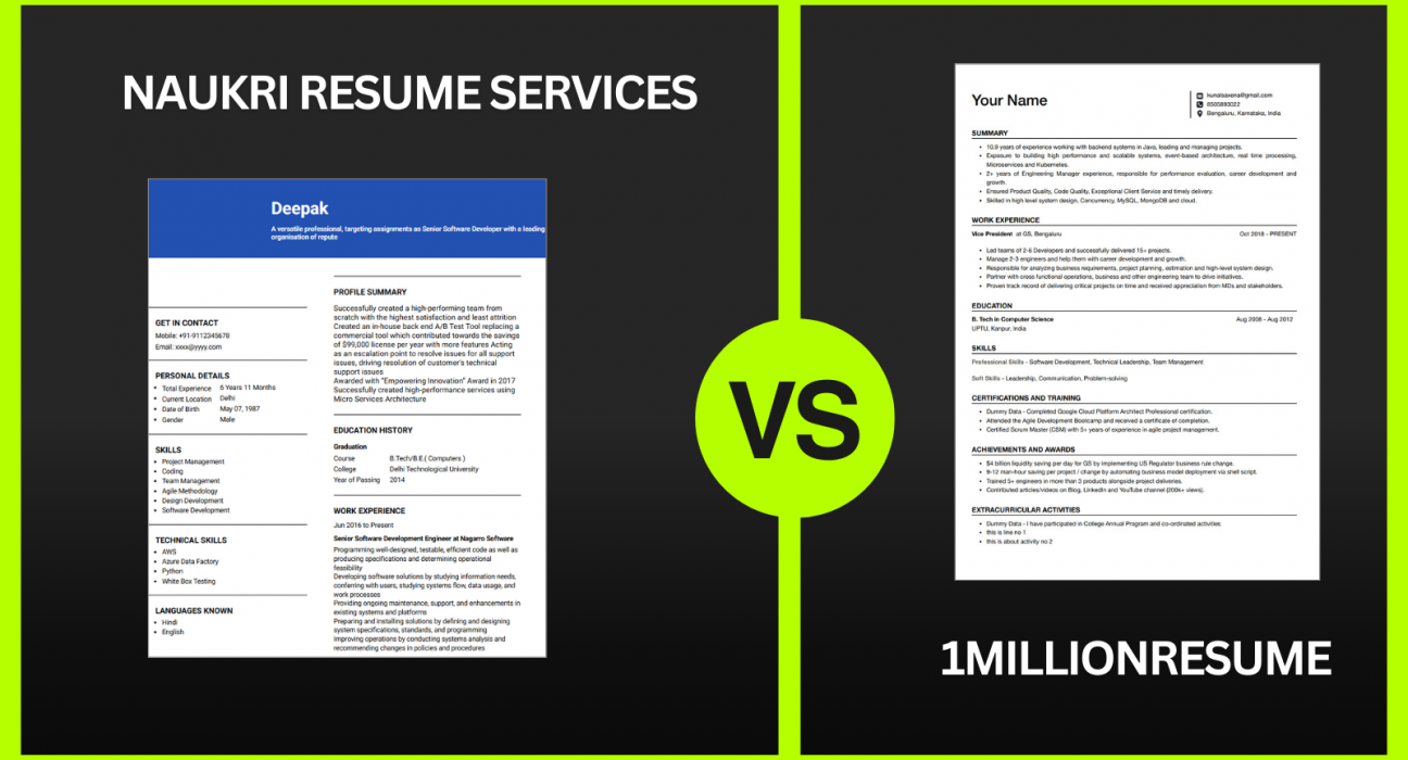 naukri resume service alternative - 1millionresume