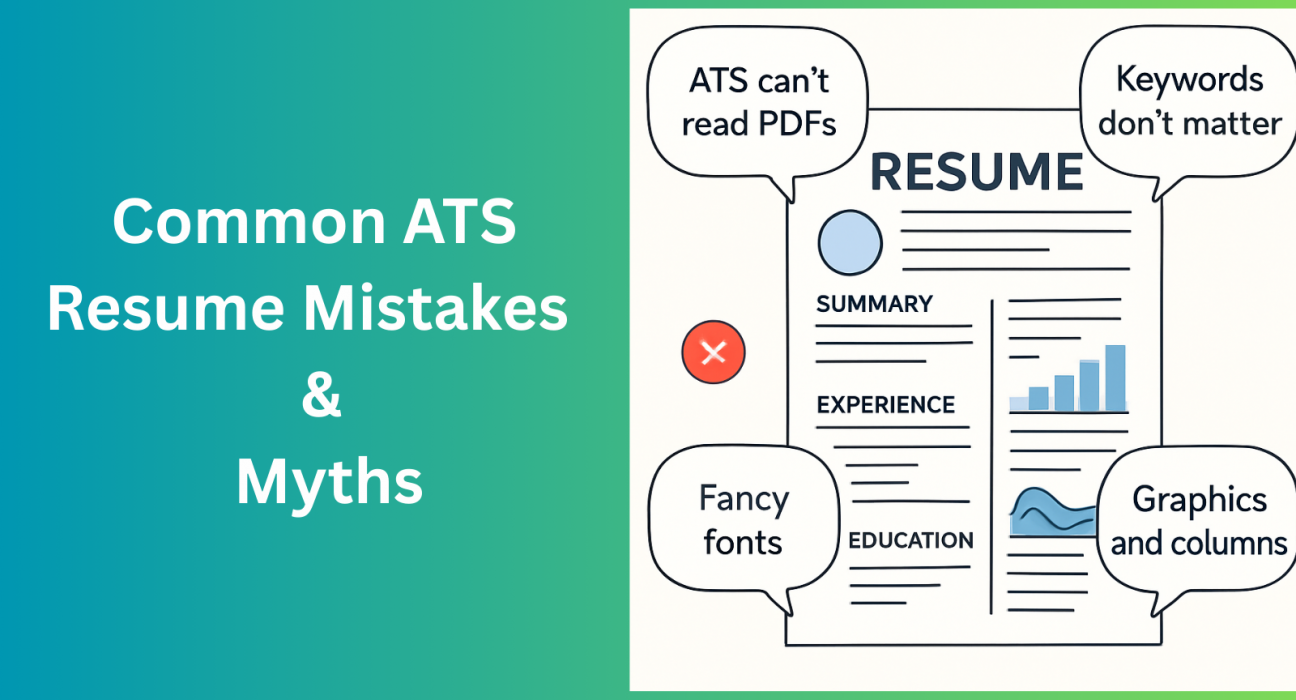 This image is showing about common ATS resume mistakes and myths