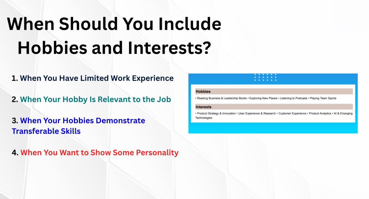 This image is showing resume When Should You Include Hobbies and Interests